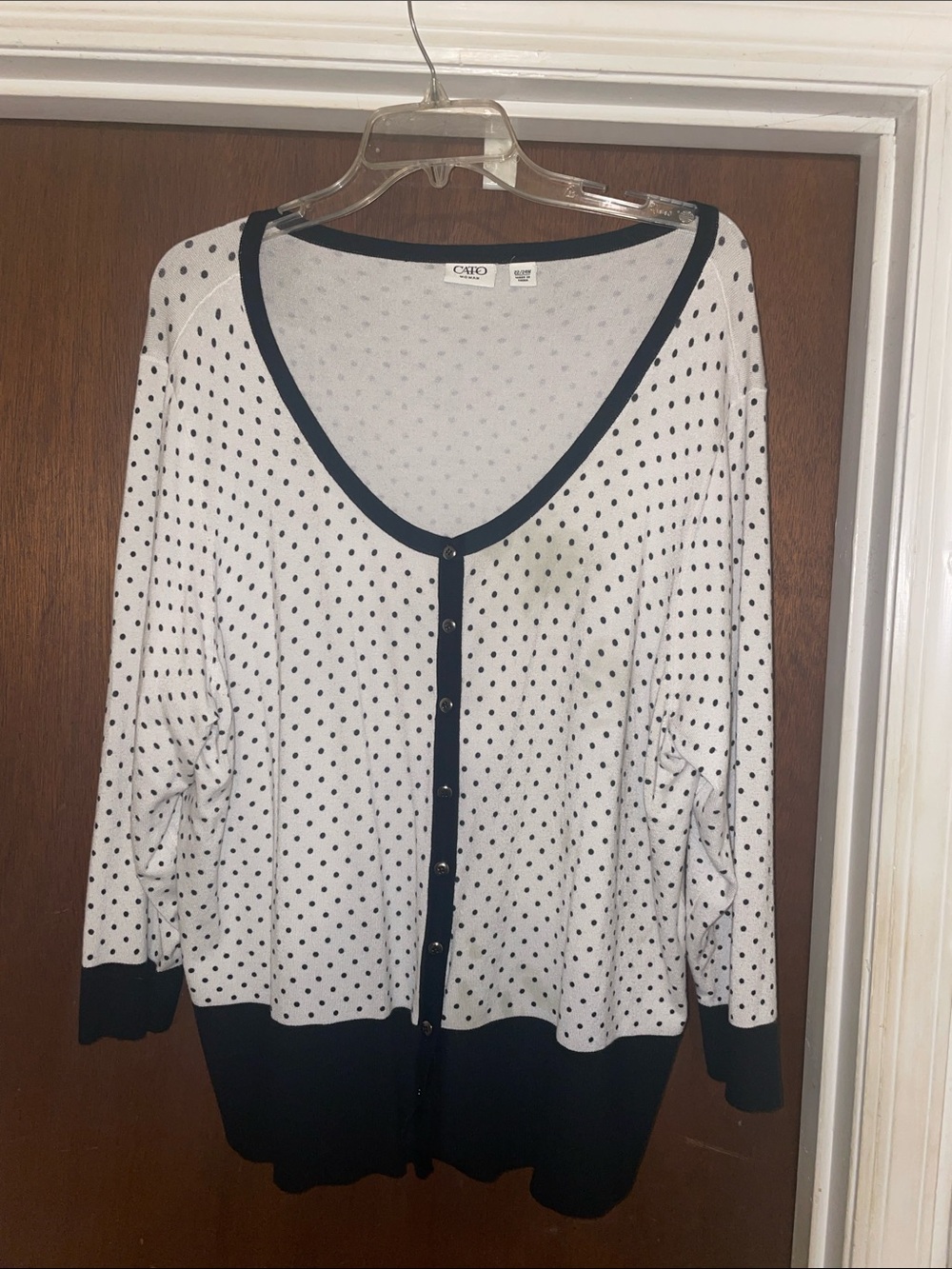 Cato White Polka Dot Cardigan with Black Trim